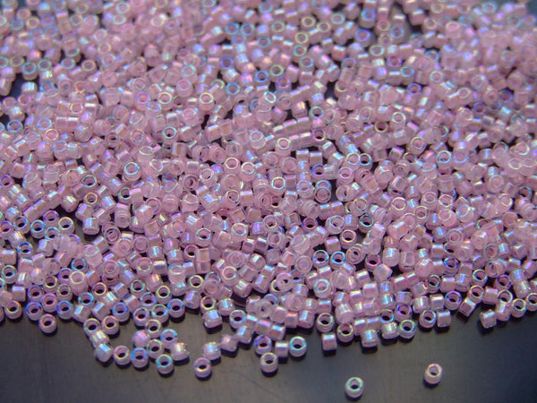 7.2g MIYUKI 11/0 Delica Japanese Seed Beads 1.6mm DB055 Lined Pale Pink AB Beadacious