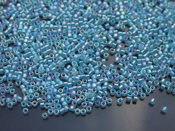 7.2g MIYUKI 11/0 Delica Japanese Seed Beads 1.6mm DB057 Lined Sky Blue AB Beadacious