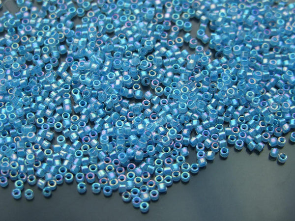 7.2g MIYUKI 11/0 Delica Japanese Seed Beads 1.6mm DB076 Lined Light Blue AB Beadacious