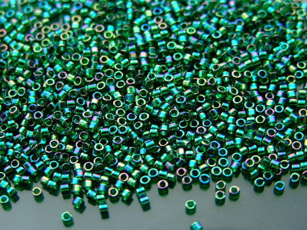 7.2g MIYUKI 11/0 Delica Japanese Seed Beads 1.6mm DB175 Transparent Emerald AB Beadacious