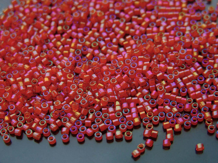 7.2g MIYUKI 11/0 Delica Japanese Seed Beads 1.6mm DB1780 White Lined Flame Red AB Beadacious