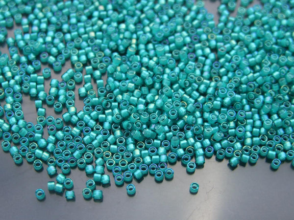 7.2g MIYUKI 11/0 Delica Japanese Seed Beads 1.6mm DB1782 White Lined Teal AB Beadacious