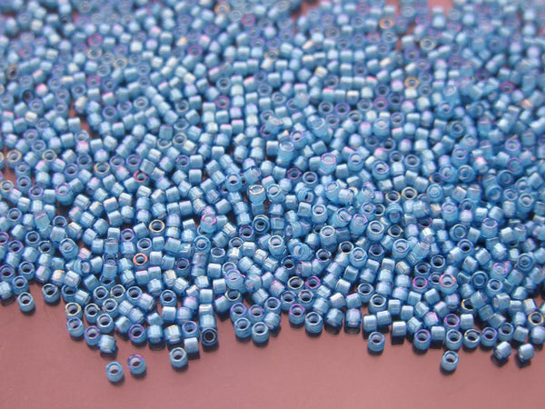 7.2g MIYUKI 11/0 Delica Japanese Seed Beads 1.6mm DB1783 White Lined Capri Blue AB Beadacious