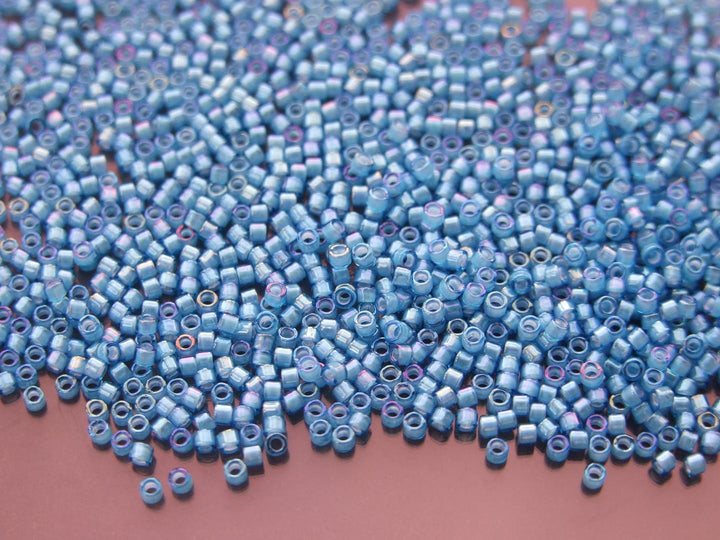 7.2g MIYUKI 11/0 Delica Japanese Seed Beads 1.6mm DB1783 White Lined Capri Blue AB Beadacious