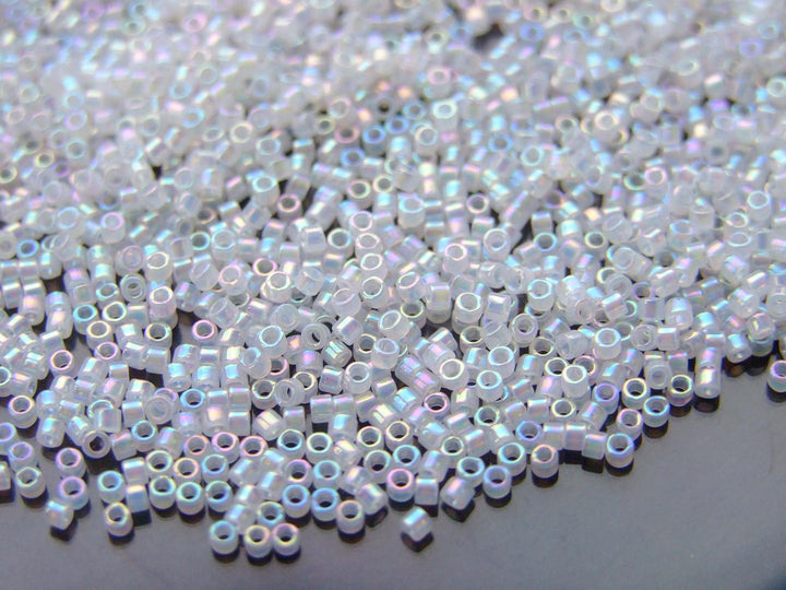 7.2g MIYUKI 11/0 Delica Japanese Seed Beads 1.6mm DB222 White Opal AB Beadacious