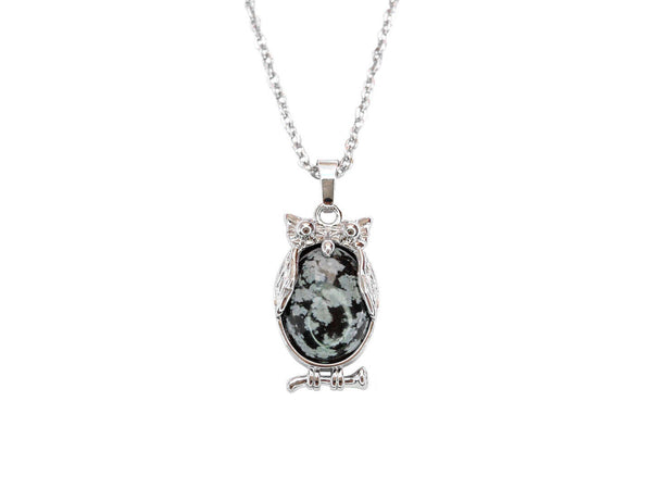 Snowflake Obsidian Owl Natural Gemstone Pendant Necklace 50cm Healing Stone Chak