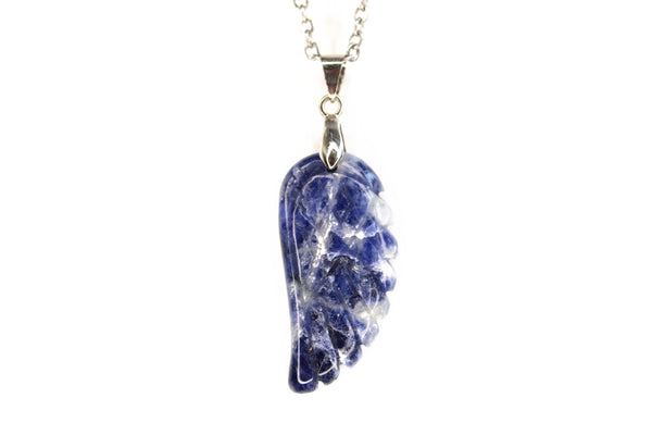 Sodalite Gemstone Angel Wing Pendant Necklace Natural Chakra Healing Stone