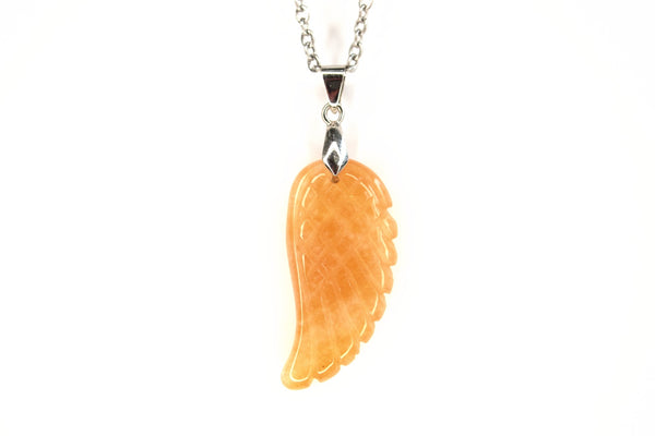 Red Aventurine Gemstone Angel Wing Pendant Necklace Natural Chakra Healing Stone