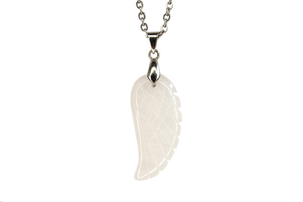 White Jade Gemstone Angel Wing Pendant Necklace Natural Chakra Healing Stone