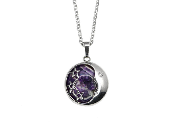 Amethyst Moon Natural Gemstone Pendant Necklace 50cm Healing Stone Chakra