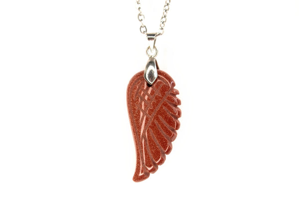 Gold Sandstone Gemstone Angel Wing Pendant Necklace Chakra Healing Stone Reiki