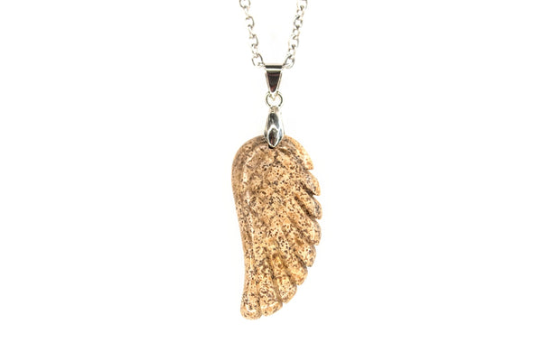 Picture Jasper Gemstone Angel Wing Pendant Necklace Natural Chakra Healing Stone