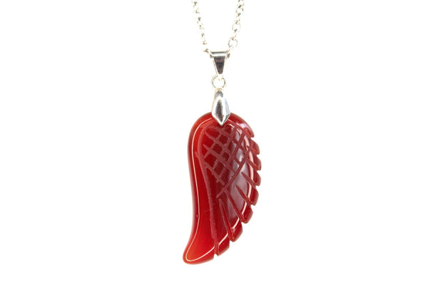 Red Agate Gemstone Angel Wing Pendant Necklace Natural Chakra Healing Stone