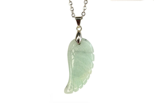 Amazonite Gemstone Angel Wing Pendant Necklace Natural Chakra Healing Stone