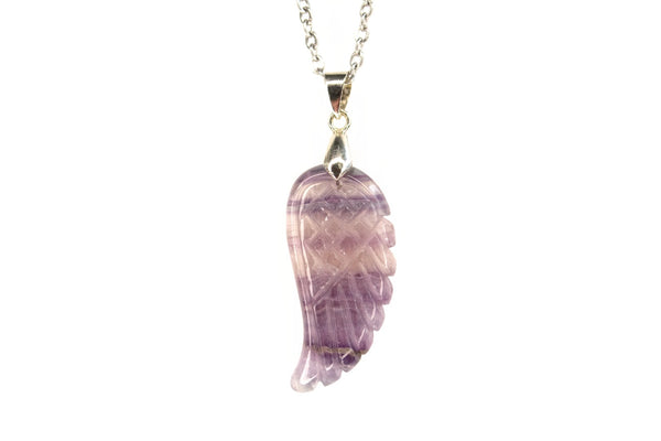 Multi Fluorite Gemstone Angel Wing Pendant Necklace Natural Chakra Healing Stone