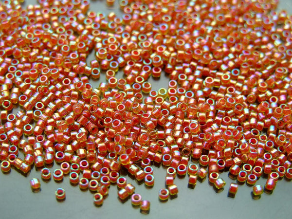 7g TOHO 11/0 Treasure Japanese Seed Beads 1.8mm 1823 Orange Lined Lime Rainbow Beadacious