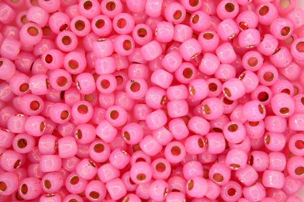 10g TOHO 6/0 Round Japanese Seed Beads 4mm PF2105 PermaFinish Silver Lined Milky Baby Pink