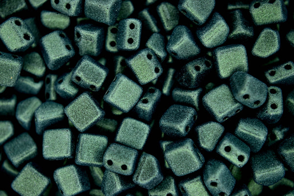 25x CzechMates Roof Czech Beads 6x4mm Metallic Suede Light Green