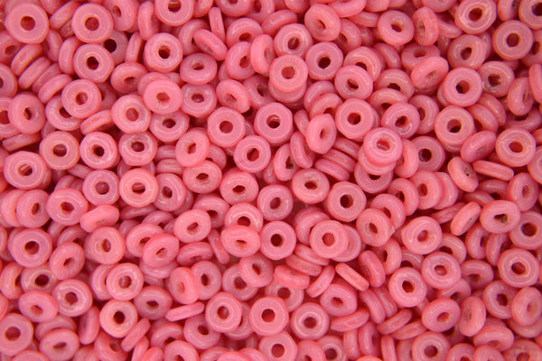 5g O Bead Czech Seed Beads 1x3.8mm Coral Pink