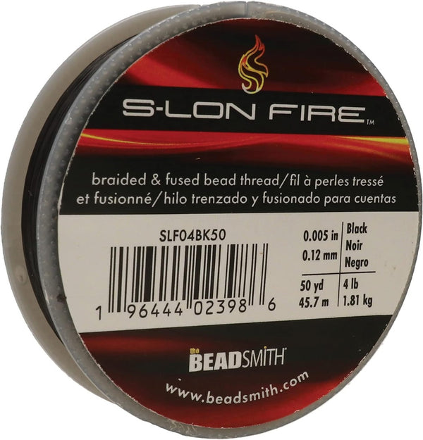 BeadSmith S Lon Fire Stringing Thread Braided Wire Black .007in / .17mm 50 yards (45.72m)