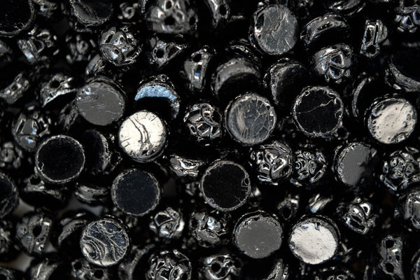 25x Cabochon Roseta Czech Beads 6mm Jet Black