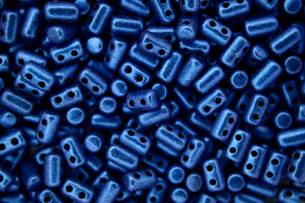 10g Matubo Rulla Czech Seed Beads 3x5mm Matte Metallic Suede Blue