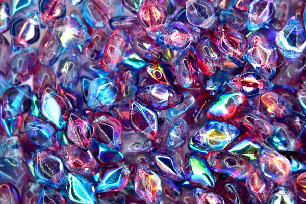 10g Czech GemDuo Twin Hole Beads 8x5mm Summer Rainbow Dark Violet