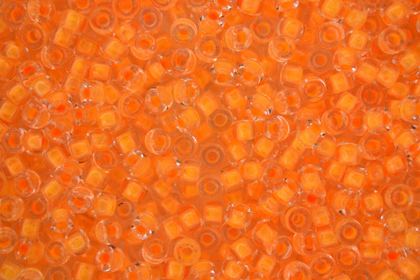 10g Matubo 8/0 Round Czech Seed Beads 3mm Crystal Neon Orange Lined