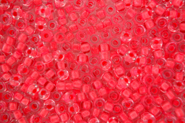 10g Matubo 8/0 Round Czech Seed Beads 3mm Crystal Neon Red Lined