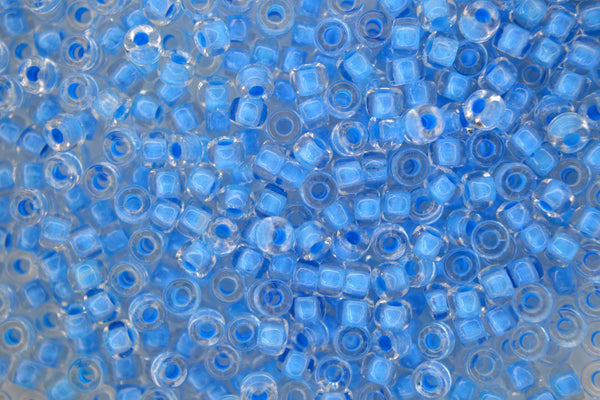 10g Matubo 8/0 Round Czech Seed Beads 3mm Crystal Neon Blue Lined