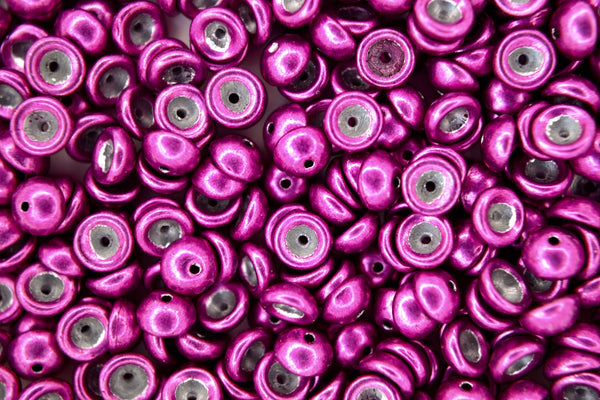 5g Czech Teacup Glass Beads 2x4mm Colortrends Sueded Gold Fuchsia Red