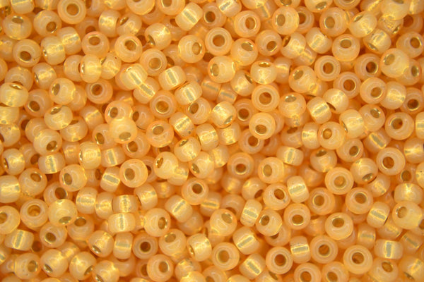 10g MIYUKI 8/0 Round Japanese Seed Beads 3mm 9552 Dyed Light Yellow Orange Silver Lined Alabaster