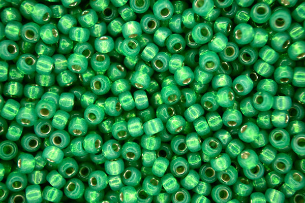 10g MIYUKI 8/0 Round Japanese Seed Beads 3mm 9646 Dyed Green Silver Lined Alabaster