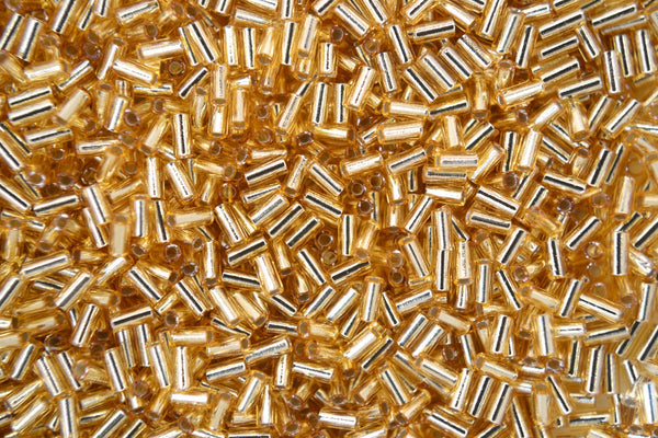 10g MIYUKI 3mm Bugle Japanese Glass Seed Beads 93 Silver Lined Gold