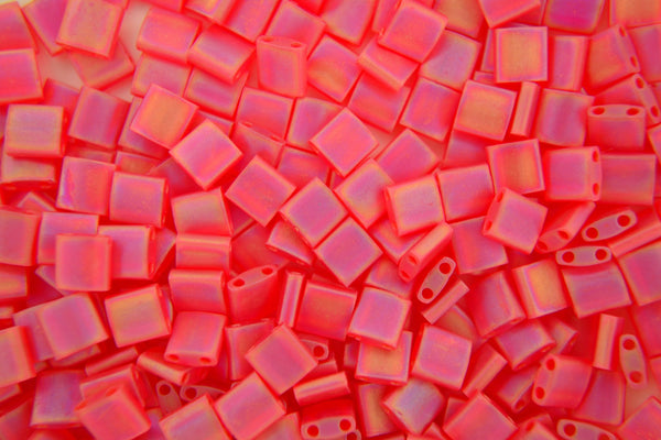 5g MIYUKI Tila Japanese Glass Beads 5x5mm 9140FR Matte Transparent Red Orange AB