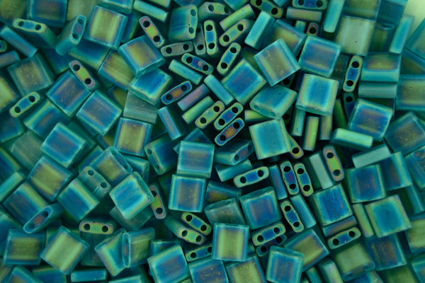 5g MIYUKI Tila Japanese Glass Beads 5x5mm 92405FR Matte Transparent Teal AB