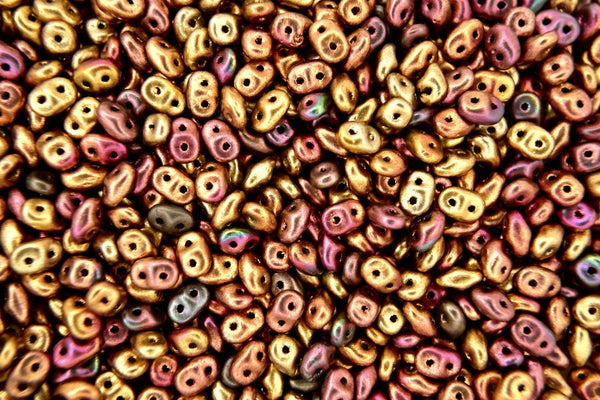 50g WHOLESALE Matubo SuperDuo Czech Seed Beads 2.5x5mm Matte Metallic Gold Copper Iris