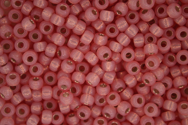 10g MIYUKI 6/0 Round Japanese Seed Beads 4mm 9642 Dyed Salmon Silver Lined Alabaster