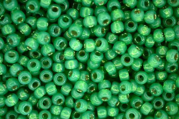 10g MIYUKI 6/0 Round Japanese Seed Beads 4mm 9646 Dyed Green Silver Lined Alabaster