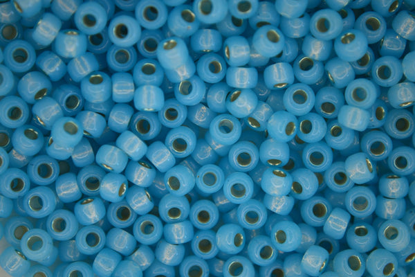 10g MIYUKI 6/0 Round Japanese Seed Beads 4mm 9647 Dyed Aqua Silver Lined Alabaster