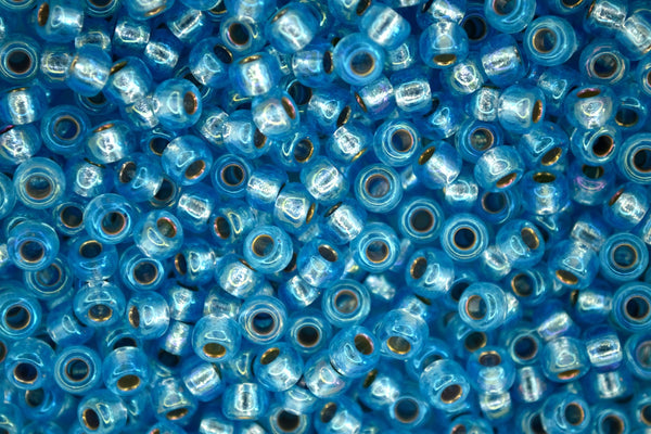 10g MIYUKI 6/0 Round Japanese Seed Beads 4mm 91018 Silver Lined Aquamarine AB