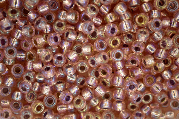 10g MIYUKI 6/0 Round Japanese Seed Beads 4mm 91023 Silver Lined Light Blush AB
