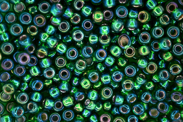 10g MIYUKI 6/0 Round Japanese Seed Beads 4mm 91016 Silver Lined Green AB