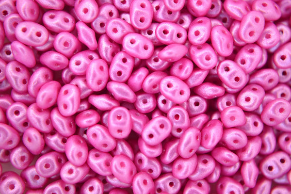 100g WHOLESALE Matubo SuperDuo Czech Seed Beads 2.5x5mm Alabaster Pearl Shine Light Fuchsia