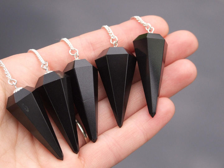 Black Agate Natural Gemstone Pendulum Chakra Reiki Dowsing Handmade Beadacious