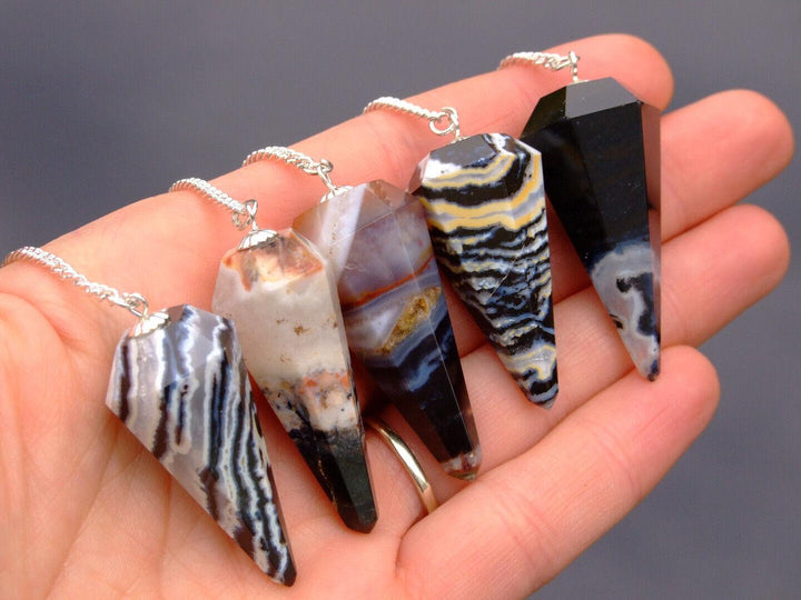 Black Zebra Agate Natural Gemstone Pendulum Chakra Reiki Dowsing Handmade Beadacious