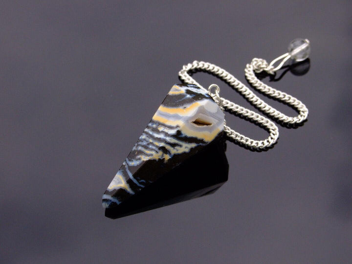 Black Zebra Agate Natural Gemstone Pendulum Chakra Reiki Dowsing Handmade Beadacious