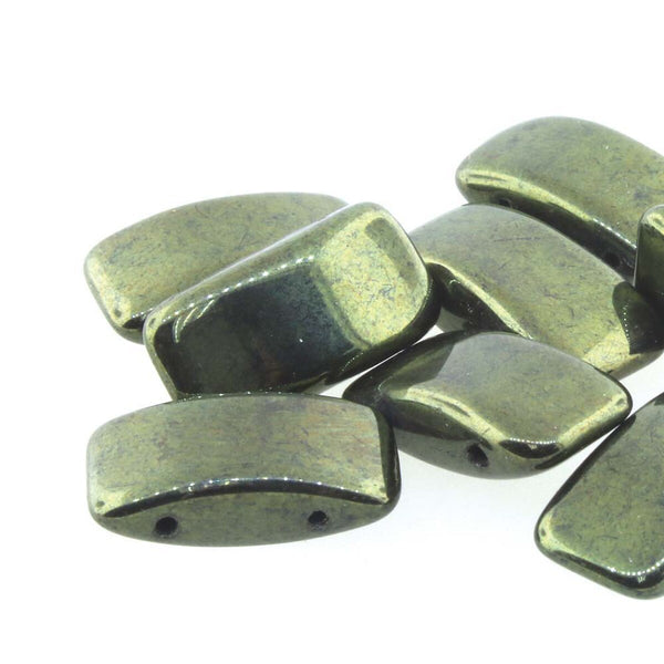 15x Carrier Czech Beads 9x17mm Green Dark Bronze Luster