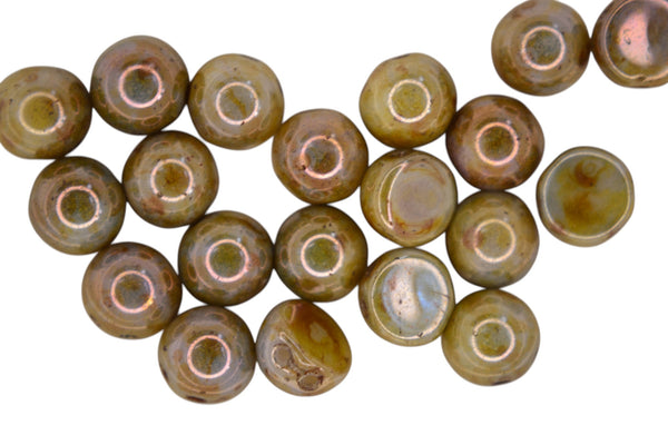 20x CzechMates Cabochon Czech Beads 7mm Luster Green/Opaque White