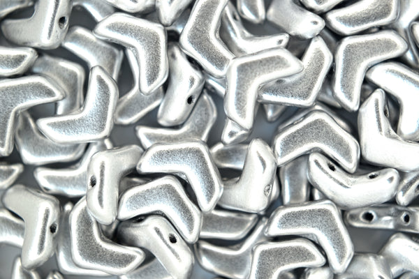 30x Chevron Duo Tschechische Rocailles 4x10mm Matt Metallic Silber
